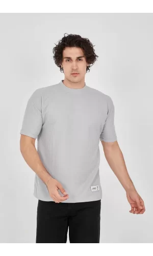Luz&Pos Unisex Waffle Kumaş Rahat Kol T-shirt - Boyalı Gri
