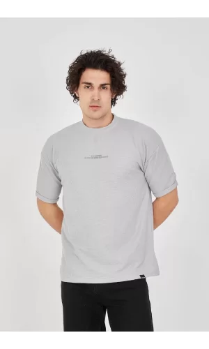 Luz&Pos Unisex Waffle Kumaş Rahat Kol T-shirt - Boyalı Gri