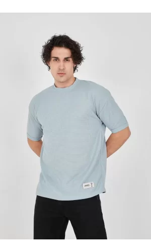 Luz&Pos Unisex Waffle Kumaş Rahat Kol T-shirt - Buz Mavisi