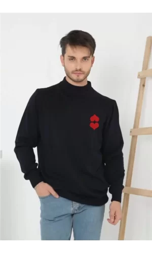 Luz&Pos Unisex Yarım Boğazlı Baskılı Dokuma Triko - Lacivert