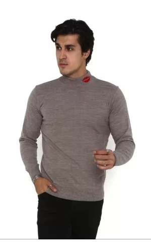 Unisex Yarım Boğazlı Baskılı Dokuma Triko - Vizon
