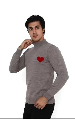 Unisex Yarım Boğazlı Baskılı Dokuma Triko - Vizon