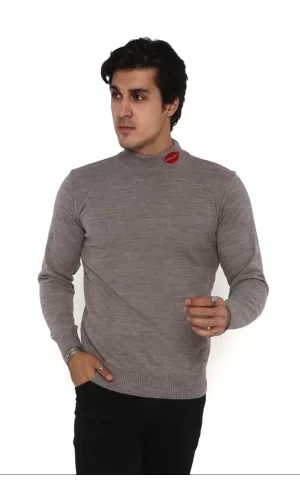 Luz&Pos Unisex Yarım Boğazlı Baskılı Dokuma Triko - Vizon
