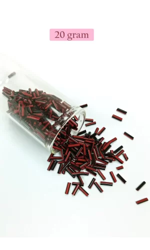 Uzun Boru Kesme Boncuk Çap 2mm Uzunluk 10 mm - 20 Gram - Kırmızı Siyah - BNC252