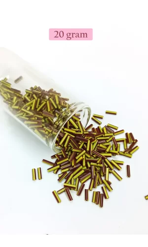 Uzun Boru Kesme Boncuk Çap 2mm Uzunluk 10 mm - 20 Gram - Koyu Kırmızı Sarı - BNC258