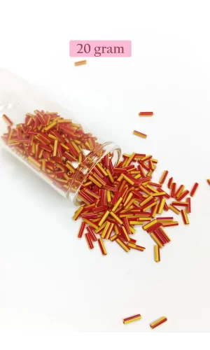 Uzun Boru Kesme Boncuk Çap 2mm Uzunluk 10 mm - 20 Gram - Sarı Kırmızı - BNC235