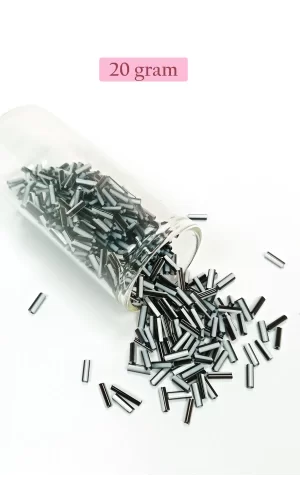Uzun Boru Kesme Boncuk Çap 2mm Uzunluk 10 mm - 20 Gram - Siyah Beyaz - BNC251