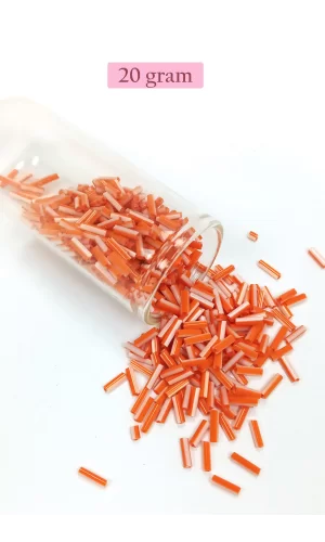 Uzun Boru Kesme Boncuk Çap 2mm Uzunluk 10 mm - 20 Gram - Turuncu Beyaz - BNC255