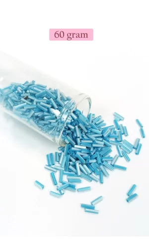 Uzun Boru Kesme Boncuk Çap 2mm Uzunluk 10 mm - 60 Gram - Açık Mavi Beyaz - BNC279