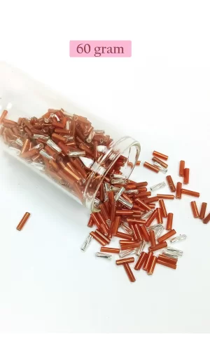 Uzun Boru Kesme Boncuk Çap 2mm Uzunluk 10 mm - 60 Gram - Kahverengi Gümüş - BNC301