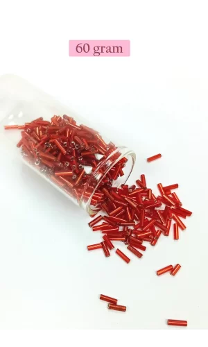 Uzun Boru Kesme Boncuk Çap 2mm Uzunluk 10 mm - 60 Gram - Şeffaf Kırmızı - BNC299
