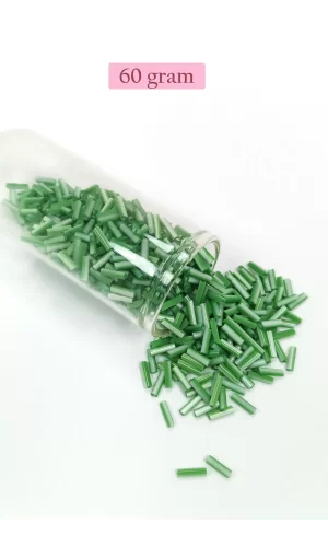 Uzun Boru Kesme Boncuk Çap 2mm Uzunluk 10 mm - 60 Gram - Yeşil Beyaz - BNC286
