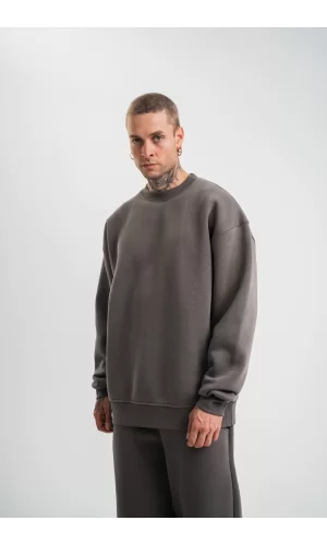 Luz&Pos Uzun Kol Bisiklet Yaka Basic Sweatshirt - Füme