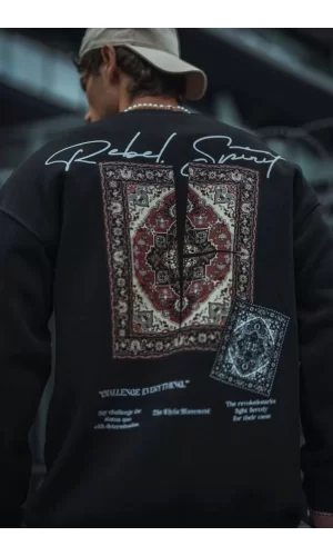Luz&Pos Uzun Kol Bisiklet Yaka Baskılı Sweatshirt - Siyah