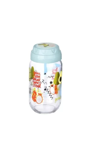 Vintage  Dekoratif  Desenli Cam Kavanoz 1000 Ml - 33,8 Oz - Avokado