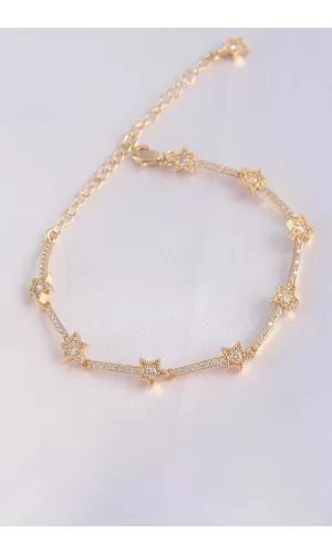 Vip Seri Pirinç Zirkon Taşlı Gold Renk Halley Model Bileklik