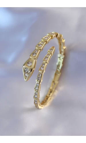 VIP Seri Yılan Model Gold Renk Kadın Kelepçe Bileklik