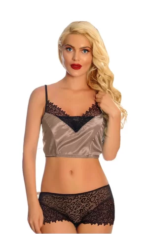 Vizon Saten Dantelli Babydoll Şortlu Takım - 289