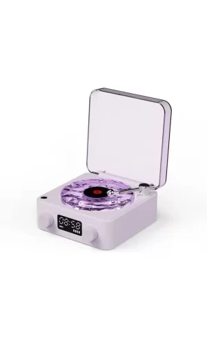 Waves Nostalji Plak Görünümlü Bluetooth Hoparlör 3d Ses Dalgası Retro Müzik Plak Mor