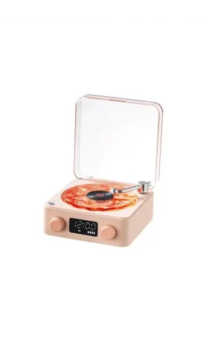 Waves Nostalji Plak Görünümlü Bluetooth Hoparlör 3d Ses Dalgası Retro Müzik Plak Pembe