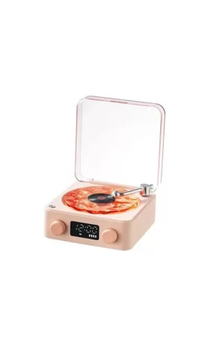 Waves Nostalji Plak Görünümlü Bluetooth Hoparlör 3d Ses Dalgası Retro Müzik Plak Pembe