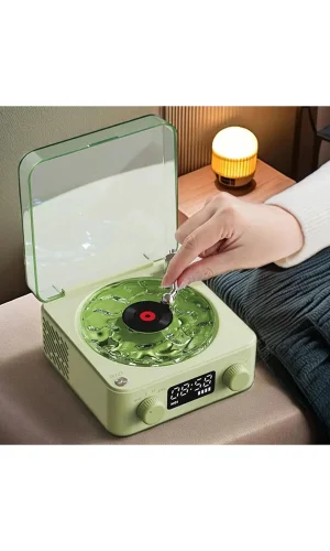 Waves Nostalji Plak Görünümlü Bluetooth Hoparlör 3d Ses Dalgası Retro Müzik Plak Yeşil