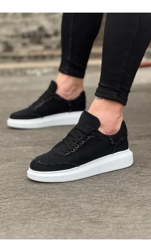 WG018 Siyah Kot Kumaş Erkek Casual Ayakkabı