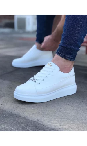 WG028 Beyaz Bağcıklı Kalın Taban Casual Erkek Ayakkabı