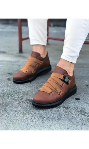 WG033  Taba Siyah Erkek Yüksek Taban  Ayakkabı