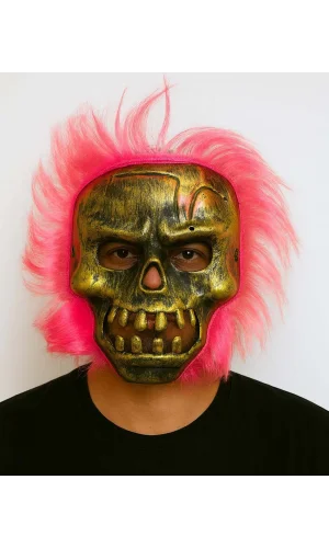 Wild Skull - Bakır Kafatası Pembe Saçlı İskelet Maske