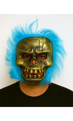 Wild Skull - Bakır Kafatası Turkuaz Saçlı İskelet Maske
