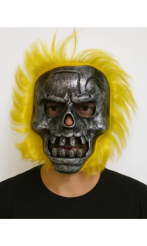 Wild Skull - Metal Kafatası Sarı Saçlı İskelet Maske