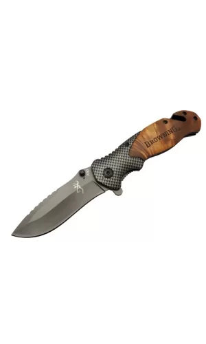 X50 Kahverengi Kurtarma / Kamp Çakısı 20,5cm- Yarı Otomatik, Kemerlikli, Ahşap Sap, Cam Kırma Ve İp Kesme Aparatlı