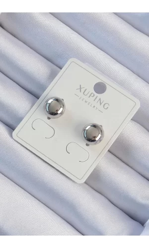 Xuping Gümüş Renk Minimal Bombeli Oval Küpe