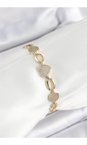 Xuping Pirinç Kalp ve Daire Model Gold Renk Kadın Bileklik