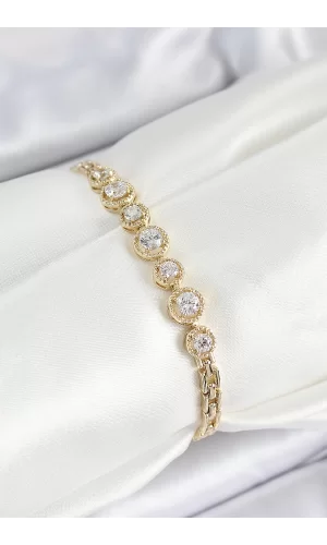 Xuping Pirinç Sıralı Daire Baget Model Gold Renk Kadın Bileklik