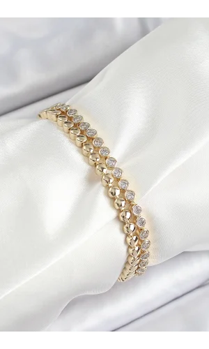 Xuping Pirinç Zirkon Taşlı Çift Görünümlü Model Gold Renk Kadın Bileklik