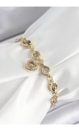 Xuping Pirinç Zirkon Taşlı Sallantılı Kalp Model Gold Renk Kadın Bileklik
