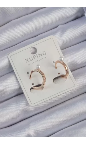 Xuping Rose Renk İnci Detay Halka Küpe