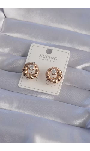 XUPİNG Rose Renk Oval Zirkon Taşlı Burgu Model Küpe