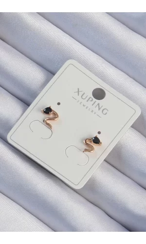 Xuping Rose Renk Siyah Zirkon Taşlı Kıvrımlı Küpe