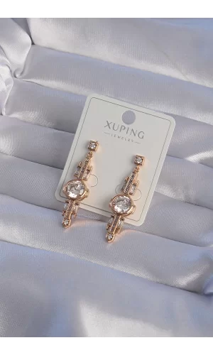 XUPİNG Rose Renk Zirkon Taşlı Geometrik Sallantılı Küpe