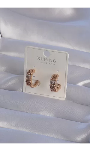 XUPİNG Rose Renk Zirkon Taşlı İşlemeli Halka Küpe