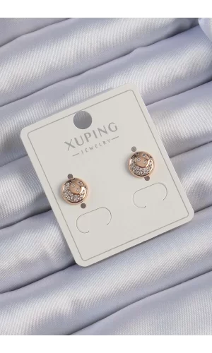 Xuping Rose Renk Zirkon Taşlı Yansımalı Oval Küpe