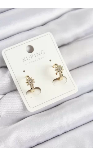 Xuping Zirkon Taşlı Çiçek Model Gold Renk Kadın Küpe