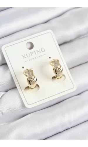 Xuping Zirkon Taşlı Geometrik Desenli Halka Model Gold Renk Kadın Küpe