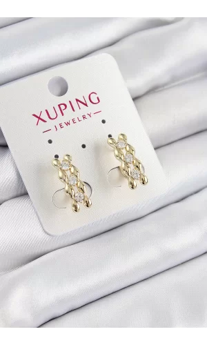 Xuping Zirkon Taşlı Sıralı Damla Model Gold Renk Kadın Küpe