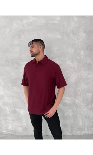 Yakalı Patlı Kısa Kol T-shirt - Bordo