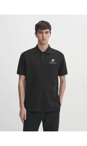 Luz&Pos Yakası Düğmeli Yakalı Pike Baskılı T-shirt - Beyaz