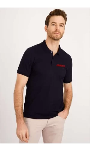 Yakası Düğmeli Yakalı Pike Baskılı T-Shirt - Beyaz